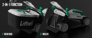 LITHELI 18" 40v (2x20V) Cordless BRUSHLESS Lawn Mower 2 Batteries Kit