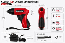 Load image into Gallery viewer, KULLER 4.8V Cordless Electric Screwdriver Kit – Rechargeable 24 Piece Power Driver Set