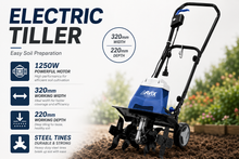 Load image into Gallery viewer, AAVIX AGT307 1250W Electric Garden Tiller Cultivator Rotary Hoe 320mm