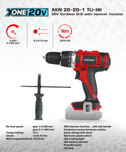 MATRIX 20v X-ONE Cordless Impact Hammer Drill Skin Only - MATRIX Australia